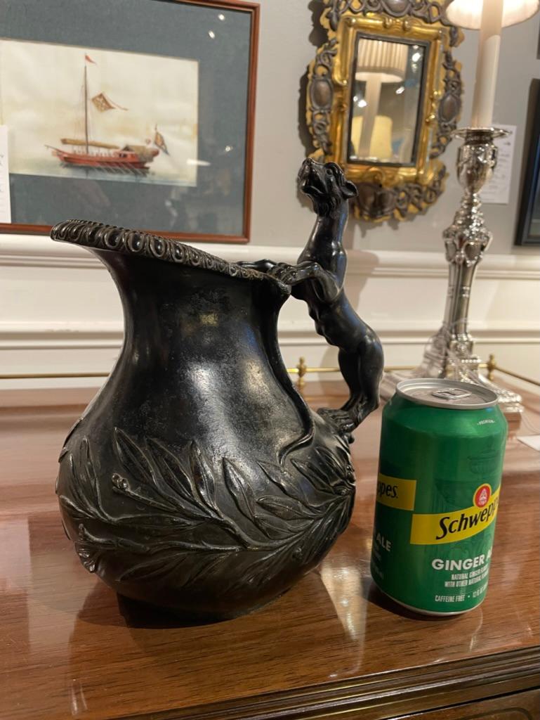 19th Century Italian Grand Tour Bronze Wine Vessel Askos with Panther Handle For Sale 12