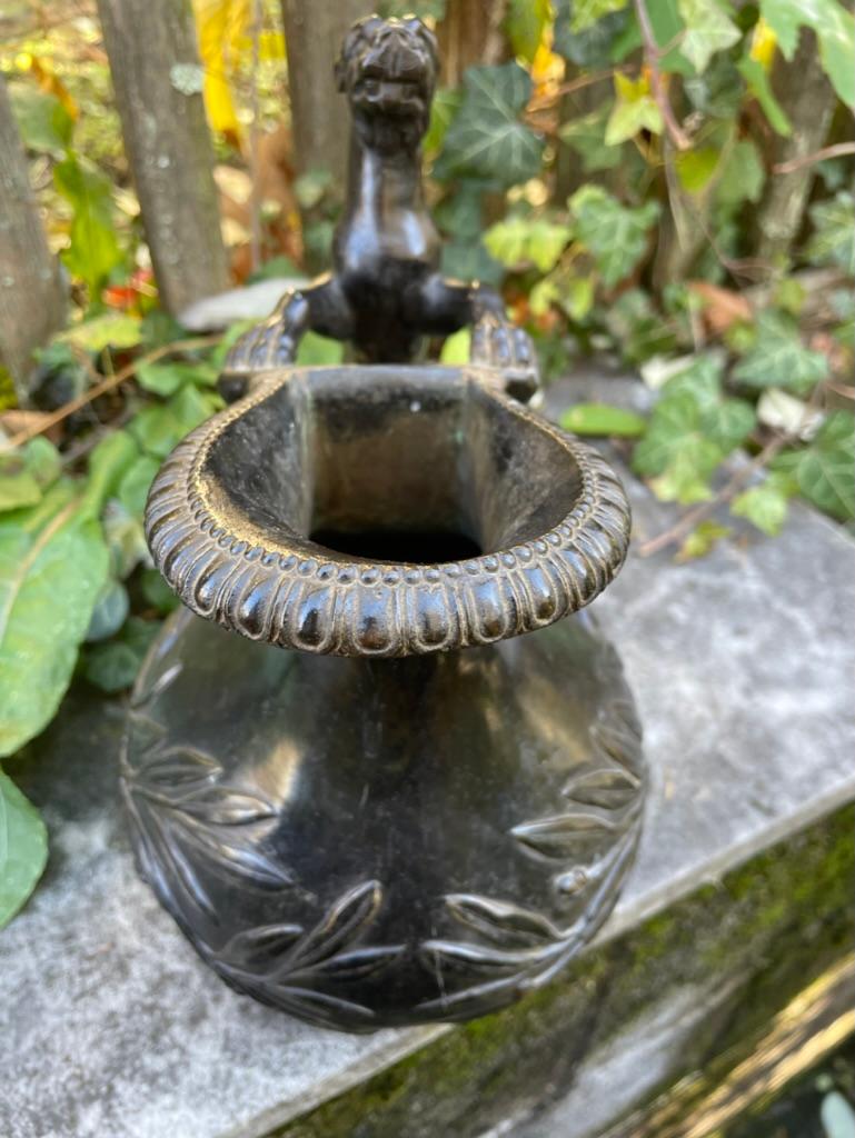19th Century Italian Grand Tour Bronze Wine Vessel Askos with Panther Handle For Sale 13
