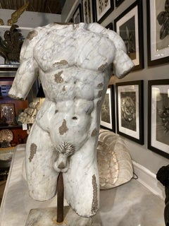 Torse masculin nu en marbre sculpté du 19ème siècle de style Grand Tour italien