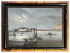 19th Century Italian Grand Tour Neapolitan Gouache Painting of the Bay of Naples