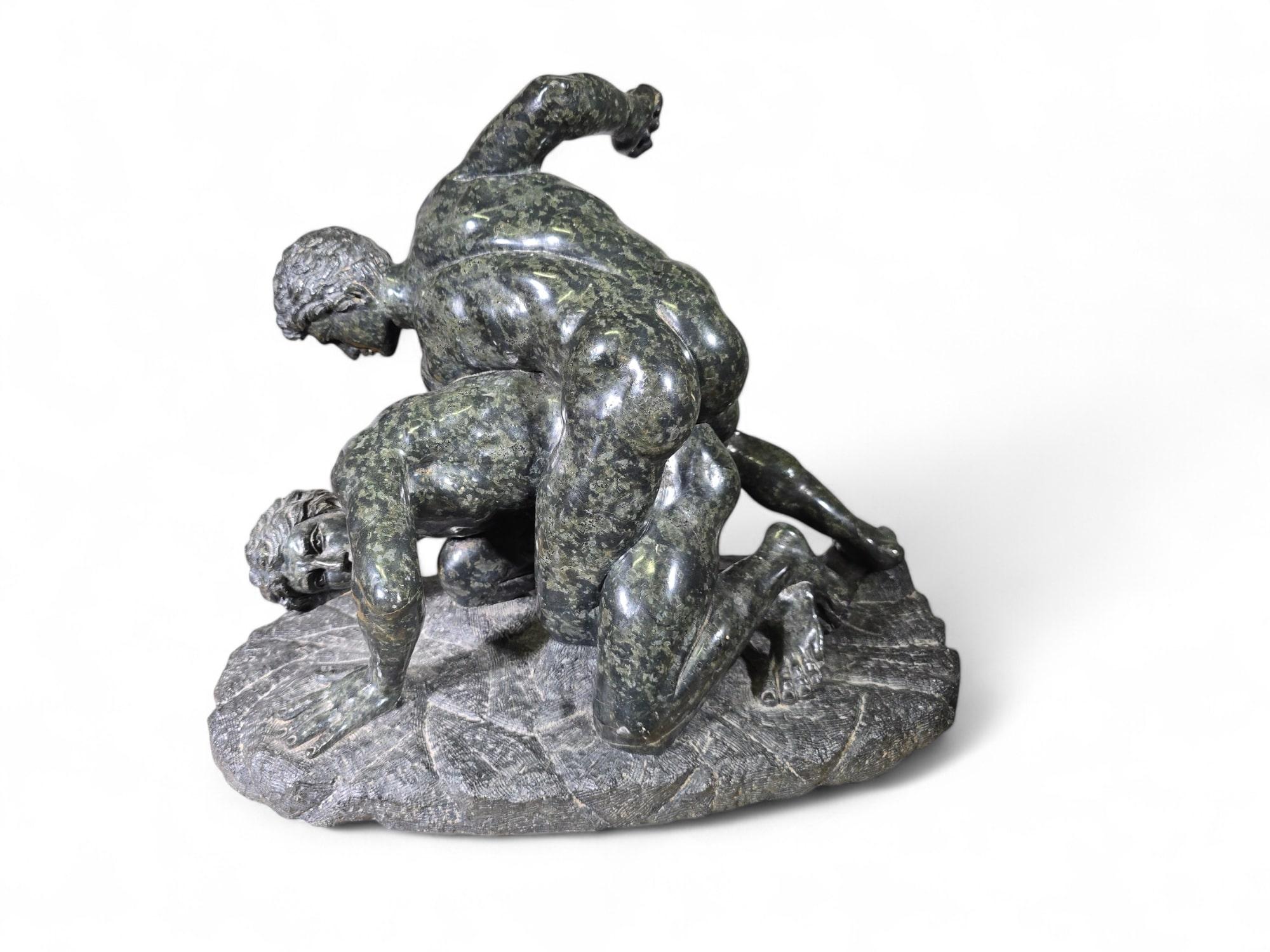 19th-Century Italian Grand Tour Sculpture – Uffizi Wrestlers in Serpentine Marbl For Sale 5