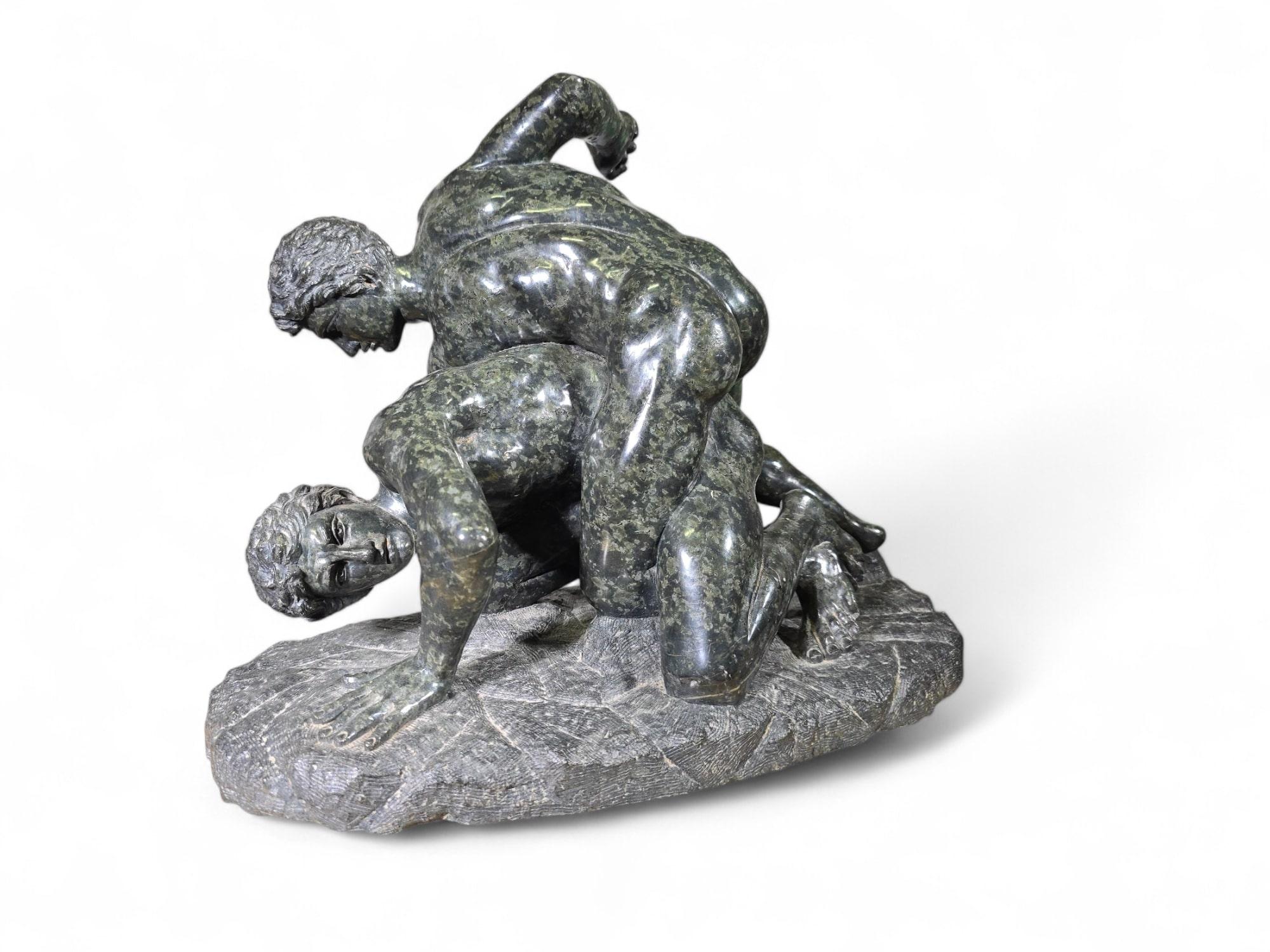 19th-Century Italian Grand Tour Sculpture – Uffizi Wrestlers in Serpentine Marbl For Sale 6