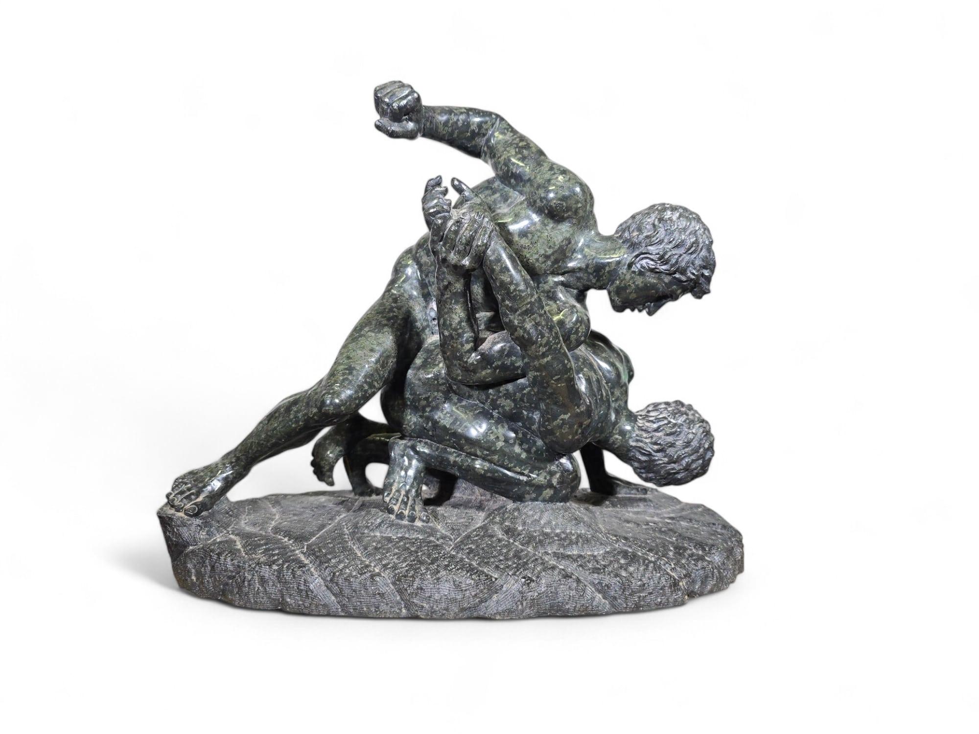 19th-Century Italian Grand Tour Sculpture – Uffizi Wrestlers in Serpentine Marbl For Sale 10