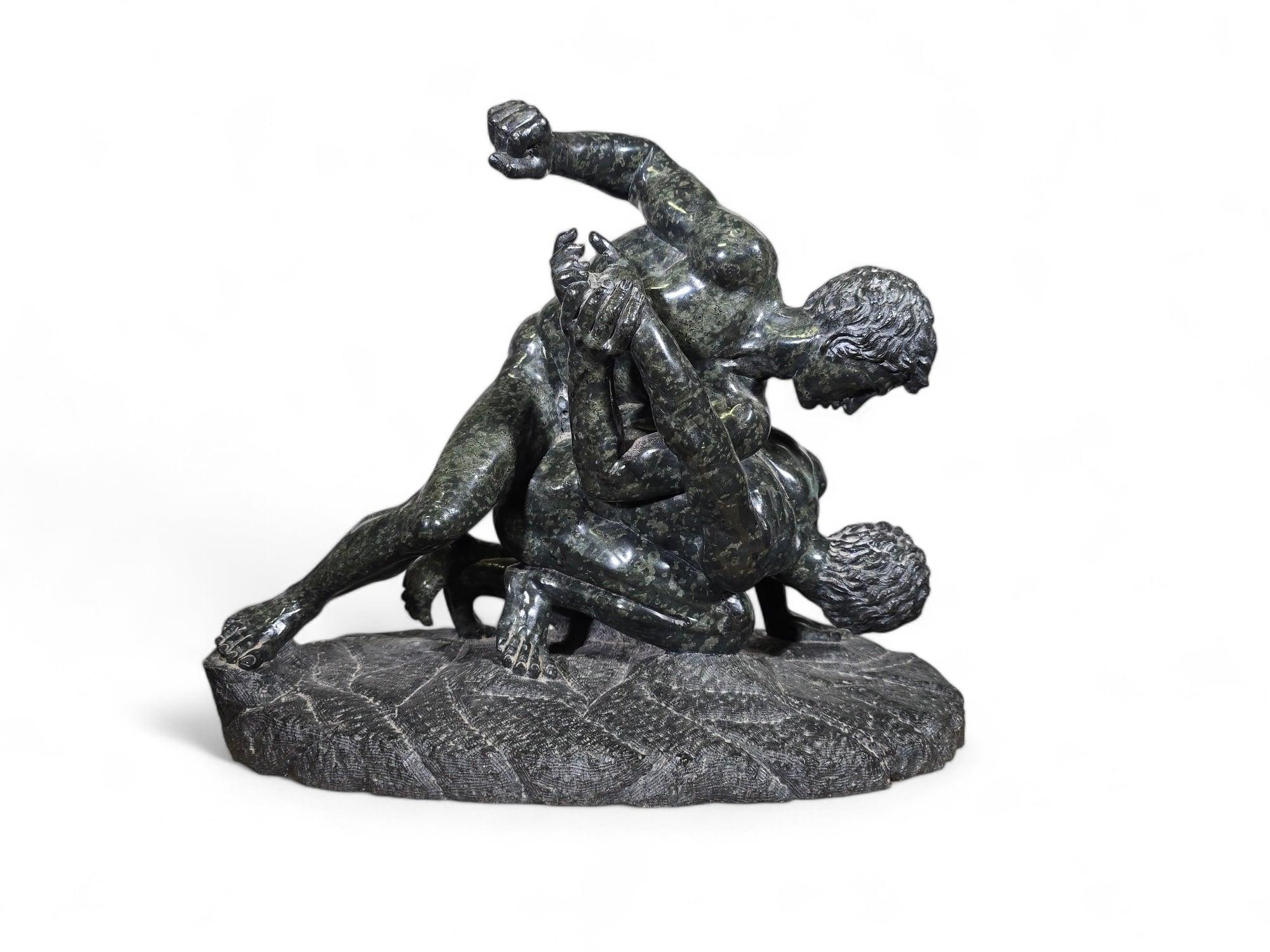 19th-Century Italian Grand Tour Sculpture – Uffizi Wrestlers in Serpentine Marbl For Sale 12