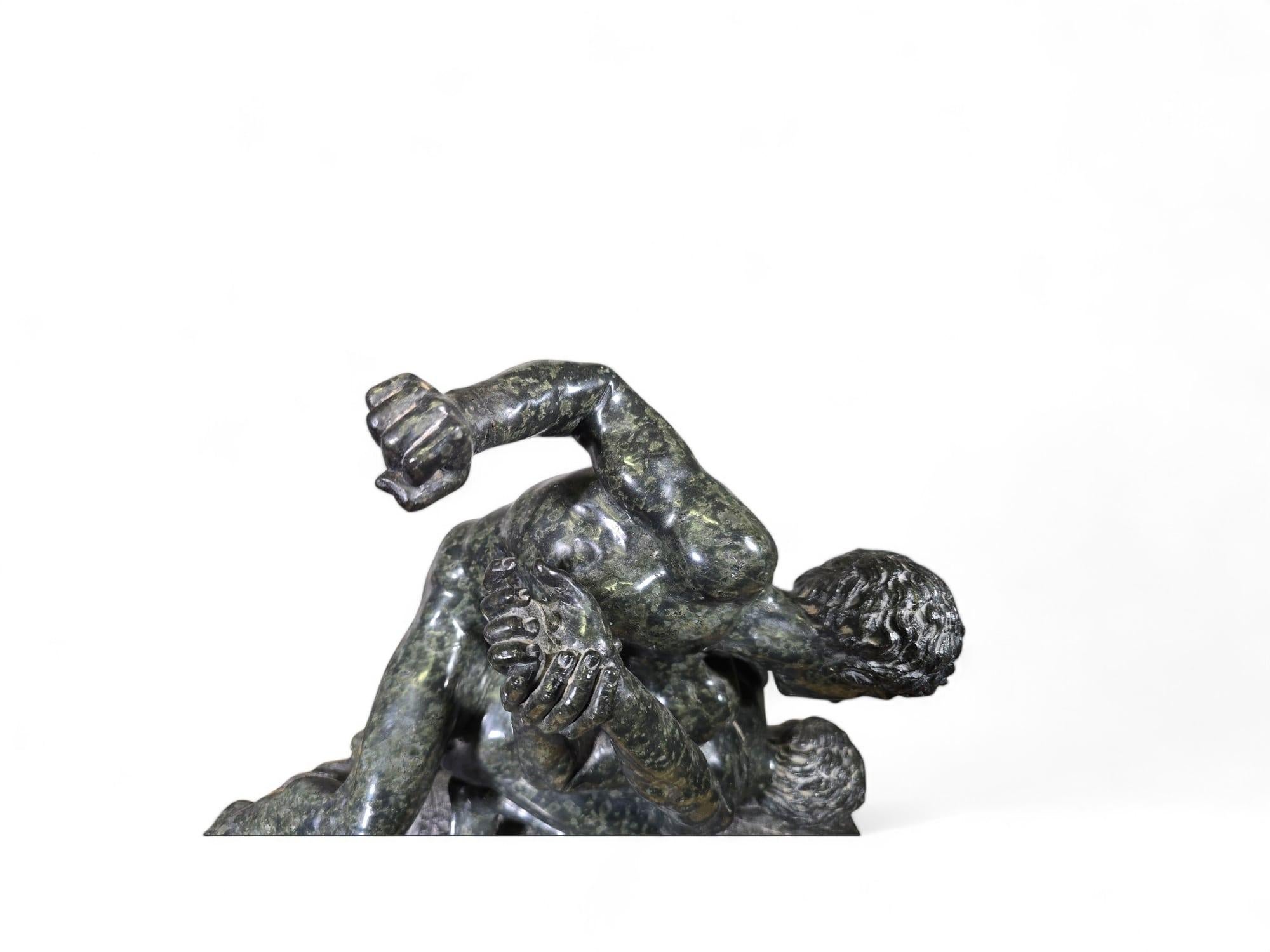Mid-19th Century 19th-Century Italian Grand Tour Sculpture – Uffizi Wrestlers in Serpentine Marbl For Sale