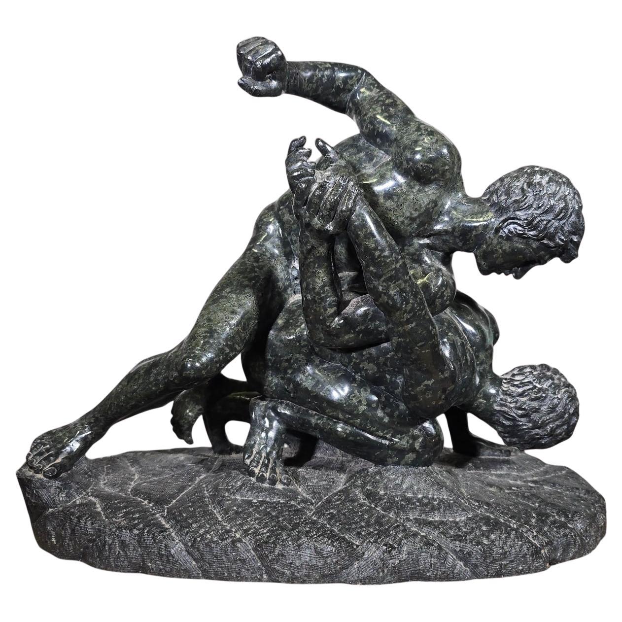 Sculpture du Grand Tour d'Italie du XIXe siècle - Lutteurs des Offices dans le Marbre Serpentin