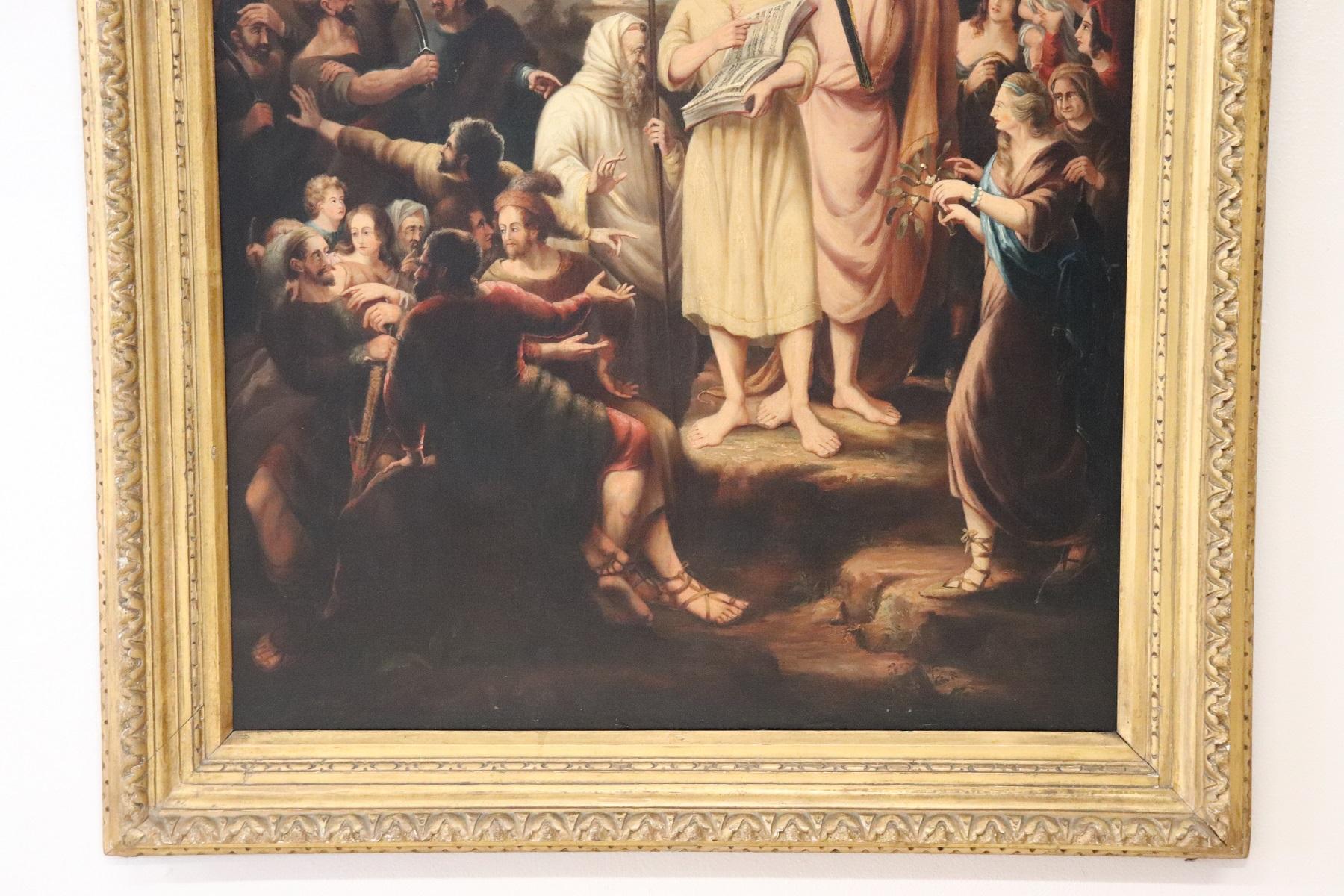 Great oil painting on canvas biblical scene with many characters. The scene refers to the apostles during a sermon around the world. High quality pictorial every detail is made with precision, the colors are very bright. The scene is so full of