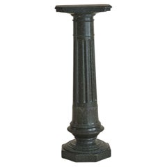 19th Century Italian Green Marble Pedestal with Fluted Column