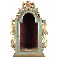 Antique 19th Century Italian Green Painted Giltwood Showcase Theca for Sculptures