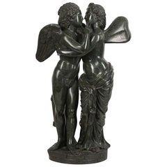 19th Century Italian Green Serpentine Marble Sculpture Group of Cupid and Psyche