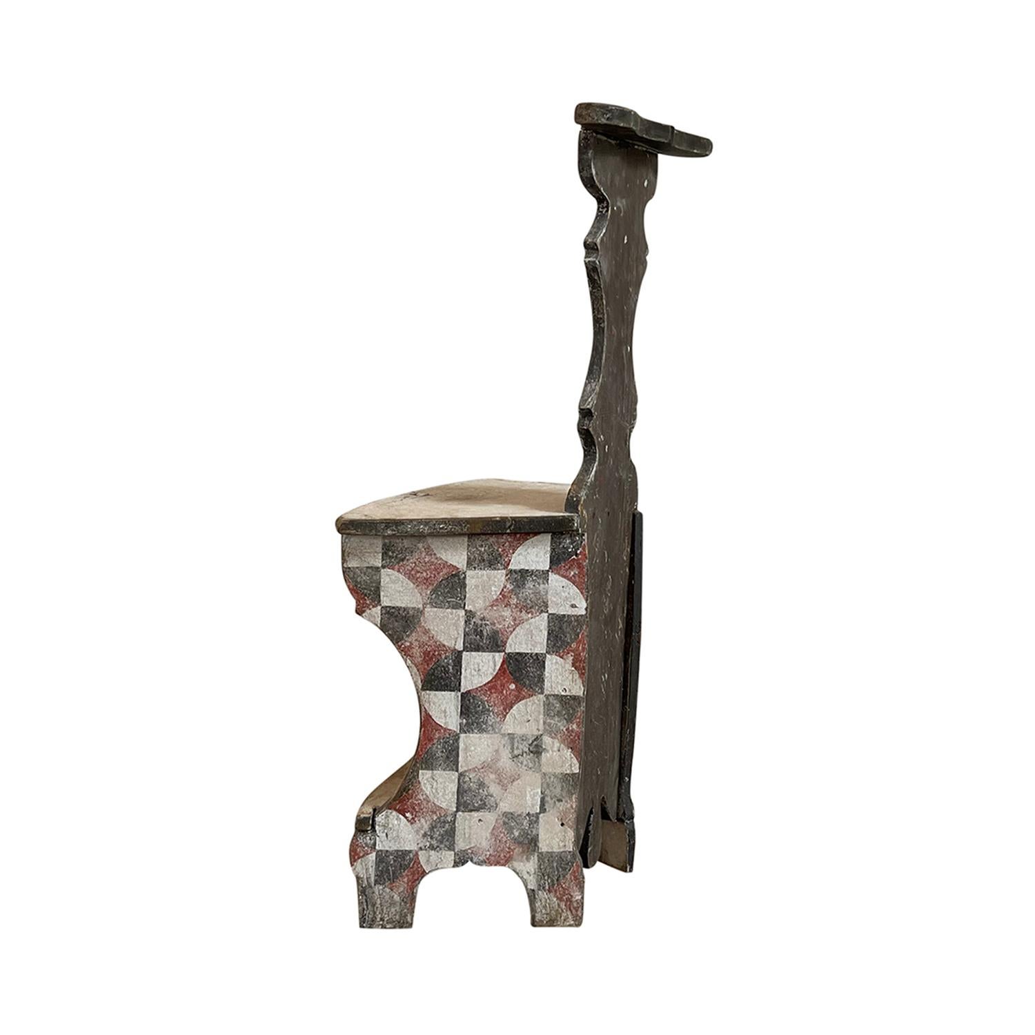 19th Century Grey-Ecru Italian Antique Tuscan Walnut Corner Chair Arte Povera For Sale 1