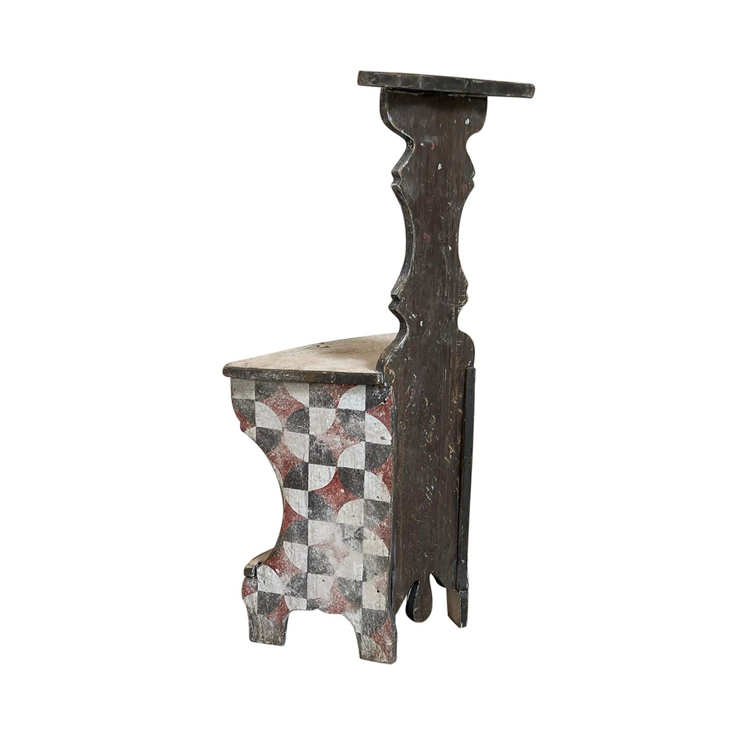 19th Century Grey-Ecru Italian Antique Tuscan Walnut Corner Chair Arte Povera For Sale 2