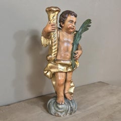 19th Century Italian Hand-Carved and Painted Cherub