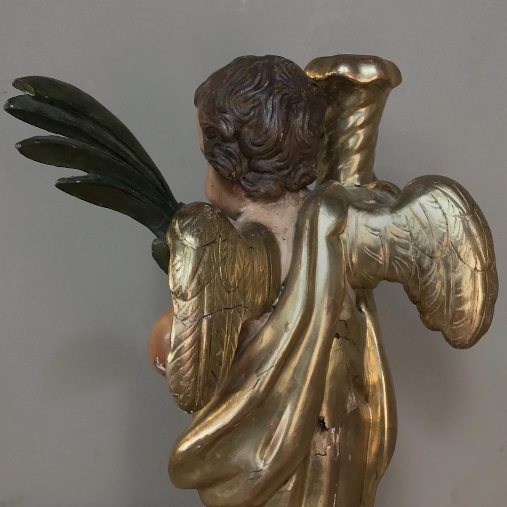 Neoclassical Revival 19th Century Italian Hand-Carved and Painted Cherub For Sale