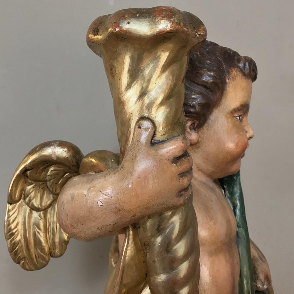 19th Century Italian Hand-Carved and Painted Cherub In Good Condition For Sale In Dallas, TX