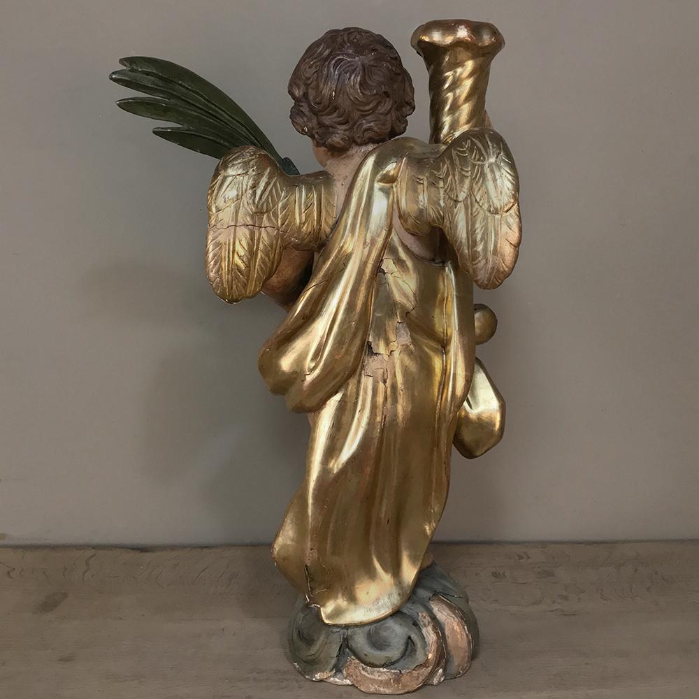 Late 19th Century 19th Century Italian Hand-Carved and Painted Cherub For Sale