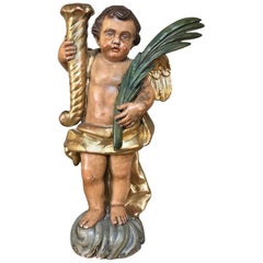 19th Century Italian Hand-Carved and Painted Cherub