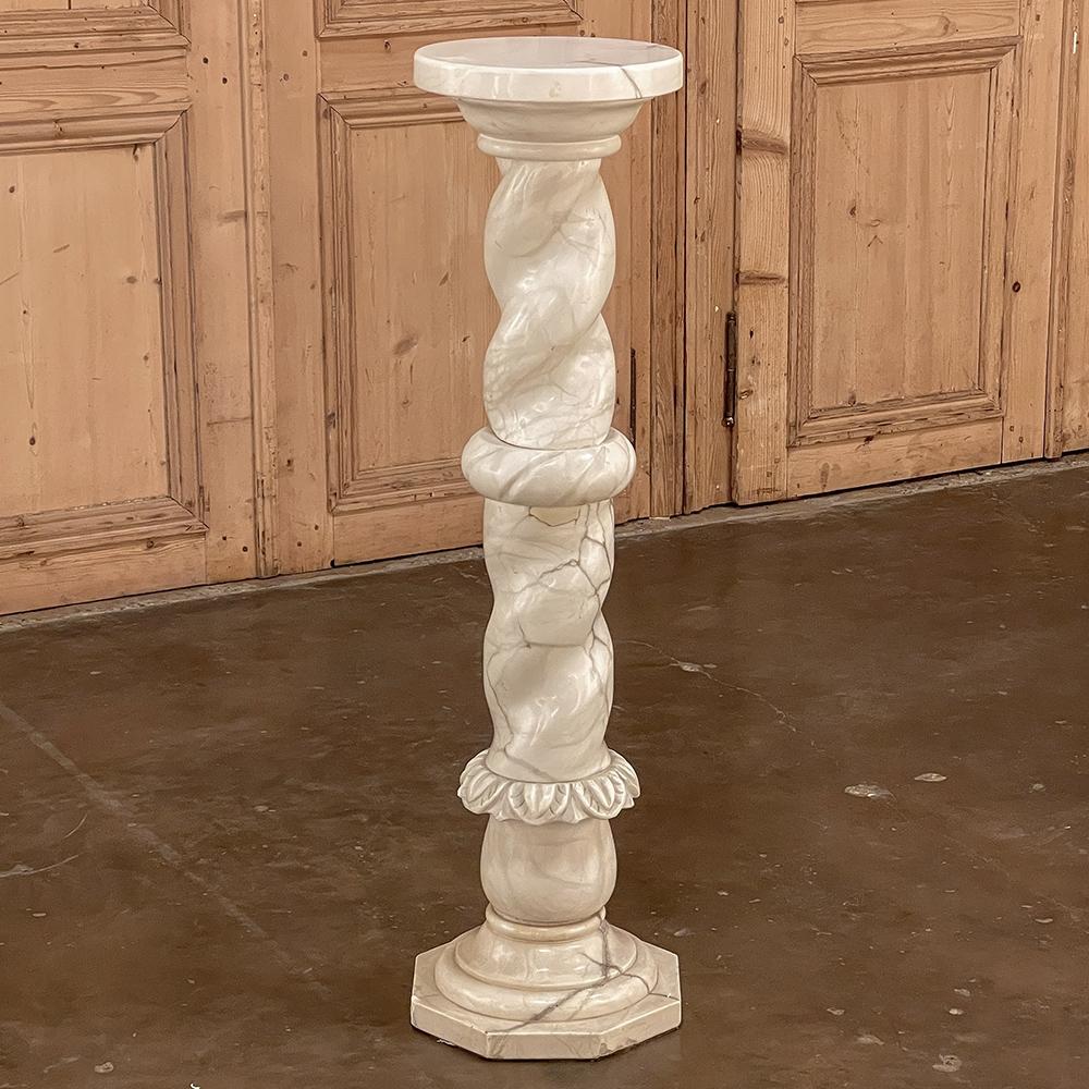19th century Italian hand-carved Carrara marble Pedestal will make the ideal platform for you to display your prized sculpture, vase or objet d'art! Sculpted from luxurious Carrara marble, the choice of sculptors for centuries, it features a tiered