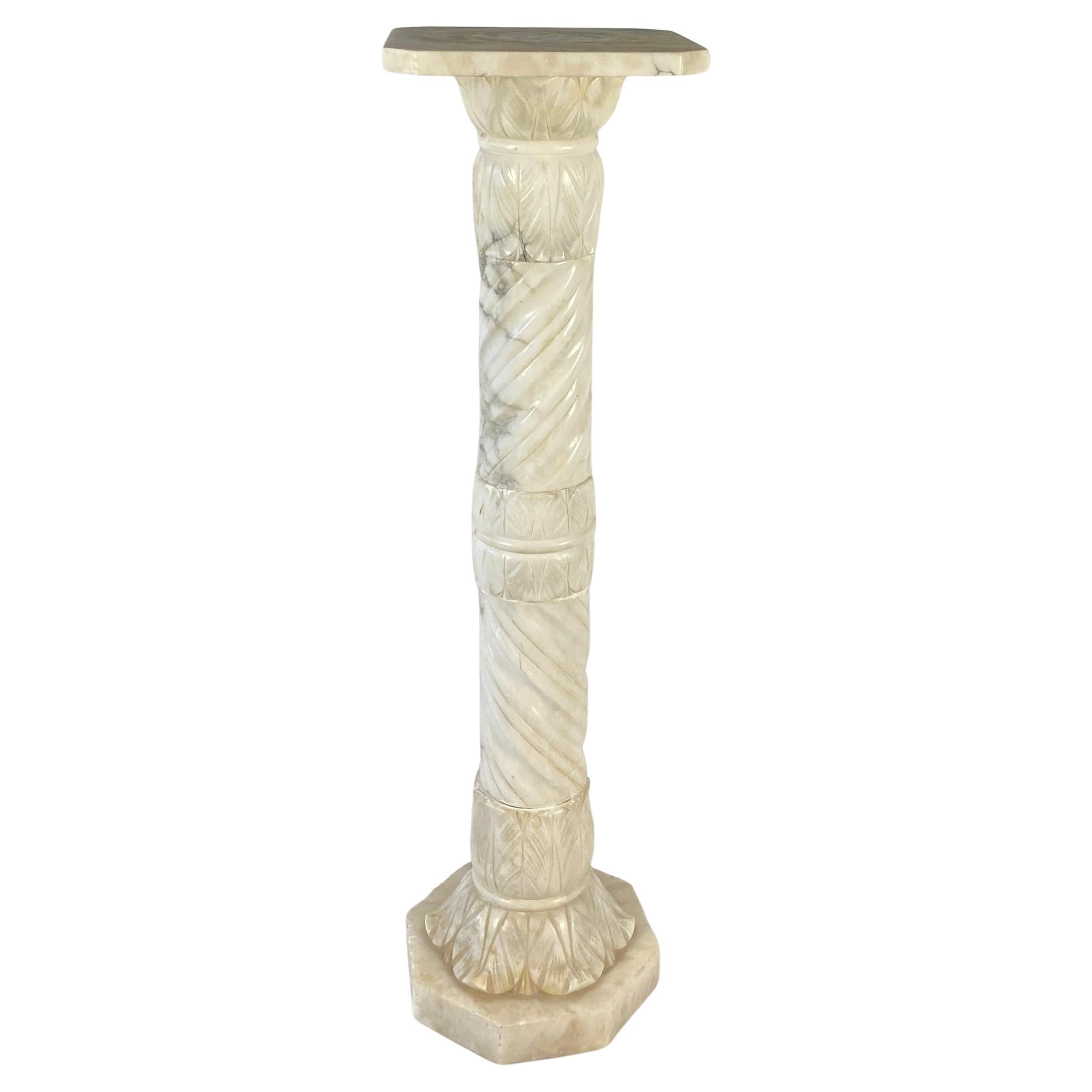 19th Century Italian Hand-Carved Carrara Marble Pedestal or Decorative Stand For Sale