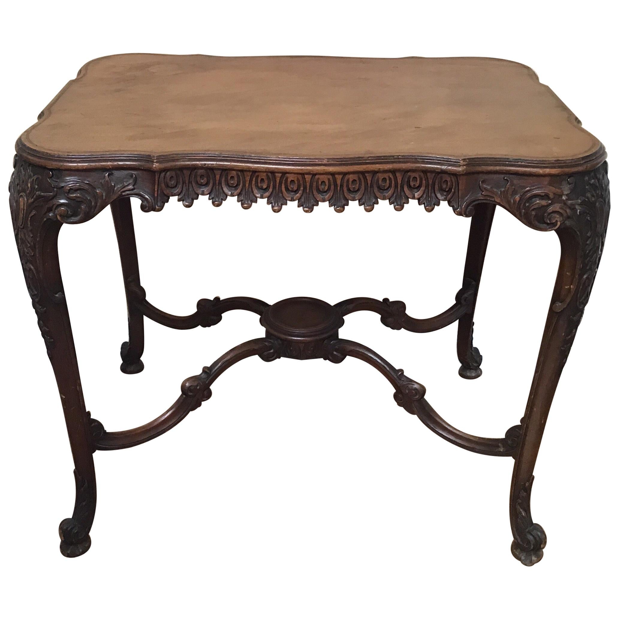 Irish 19th Century  Hand Carved Walnut Center Table