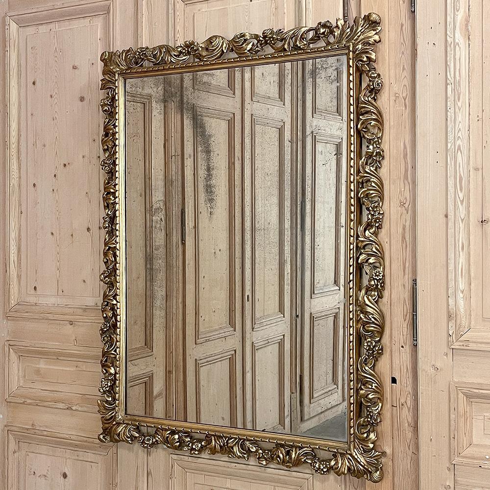 Hand-Carved 19th Century Italian Hand Carved Giltwood Mantel Mirror For Sale