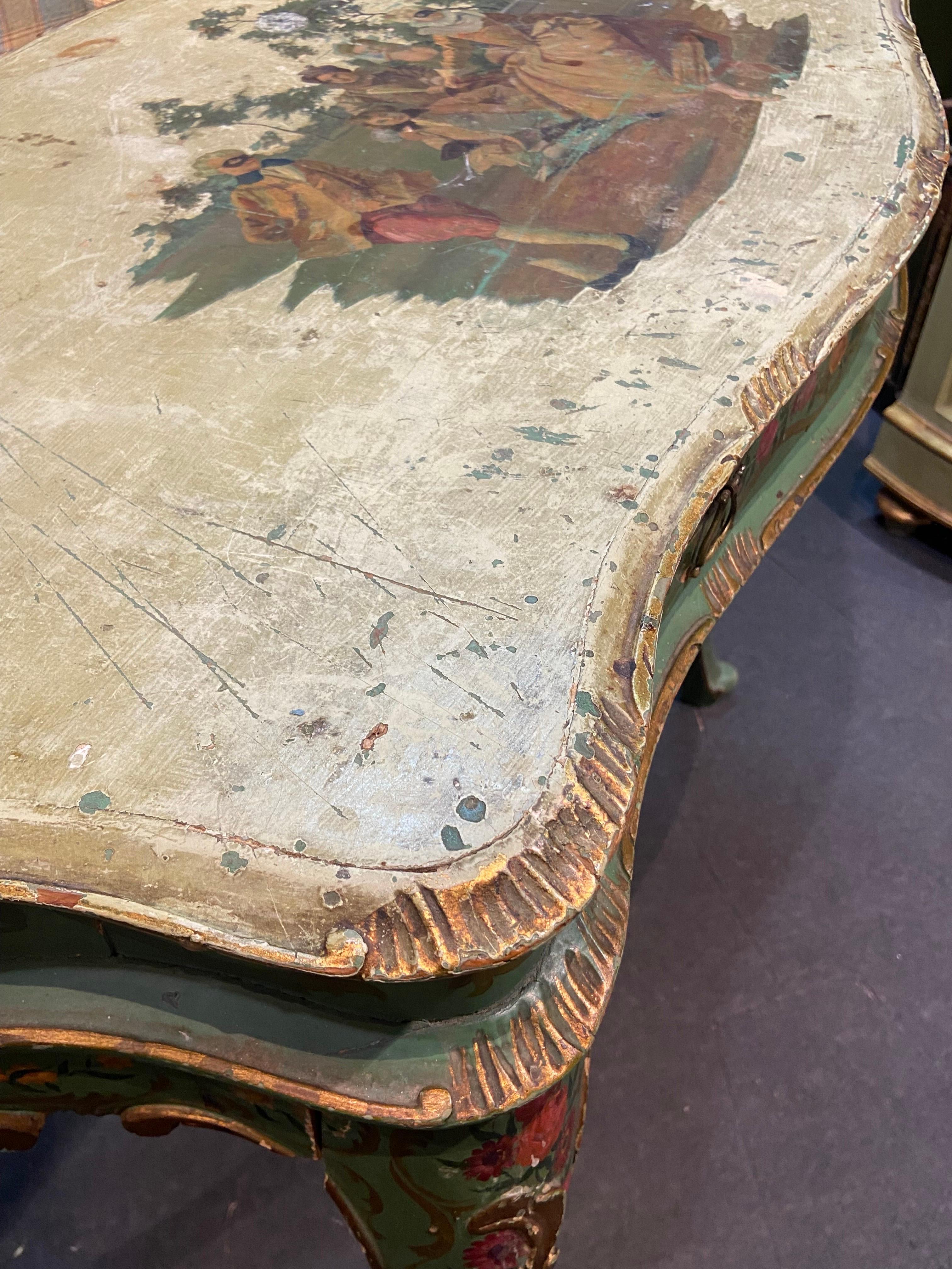 19. Jahrhundert Italienisch Hand geschnitzt Hand gemalt vergoldet Wood Console Tisch (Louis XV.) im Angebot