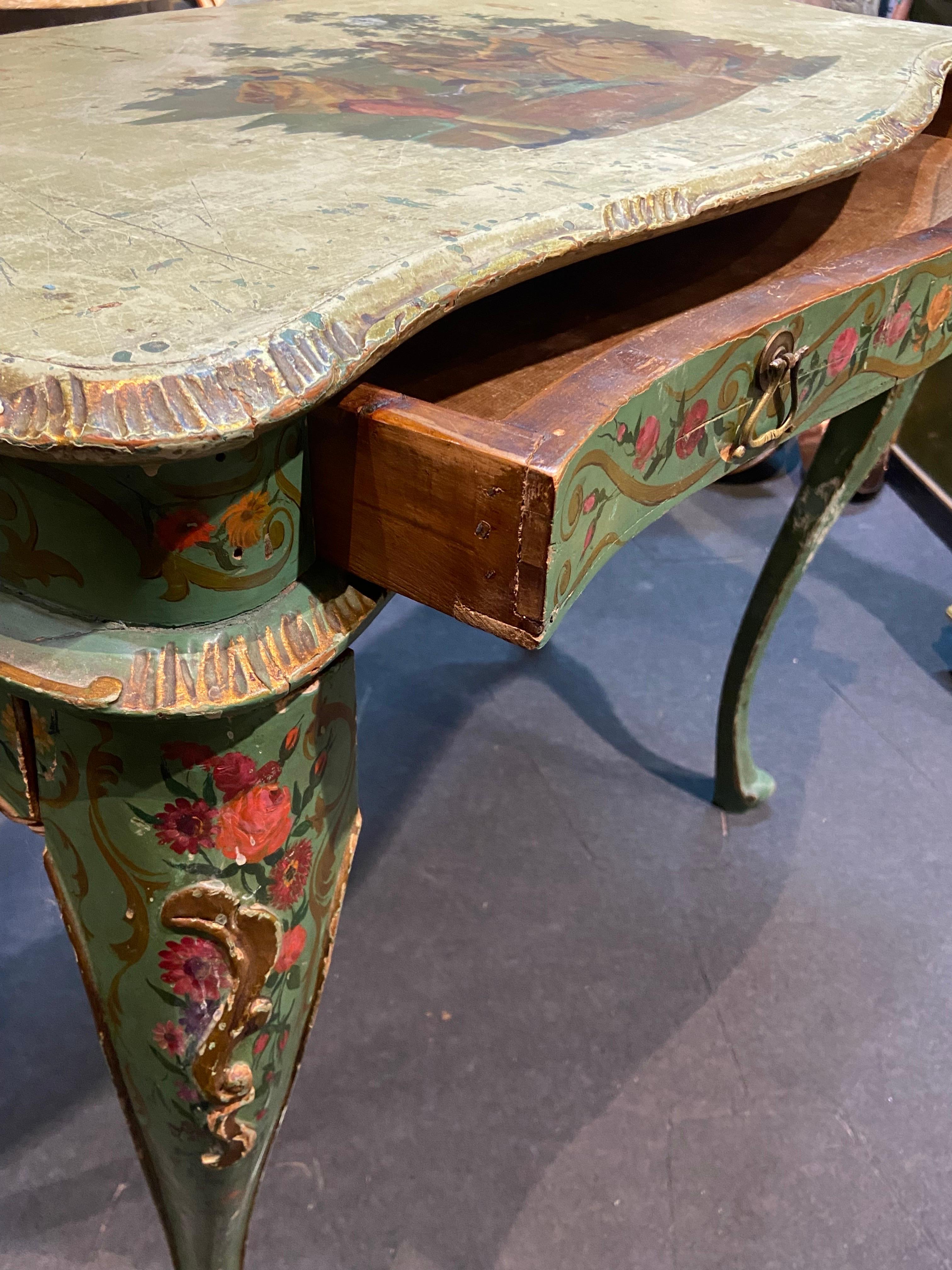 Hand-Carved 19th Century Italian Hand Carved Hand Painted Gilt Wood Console Table For Sale