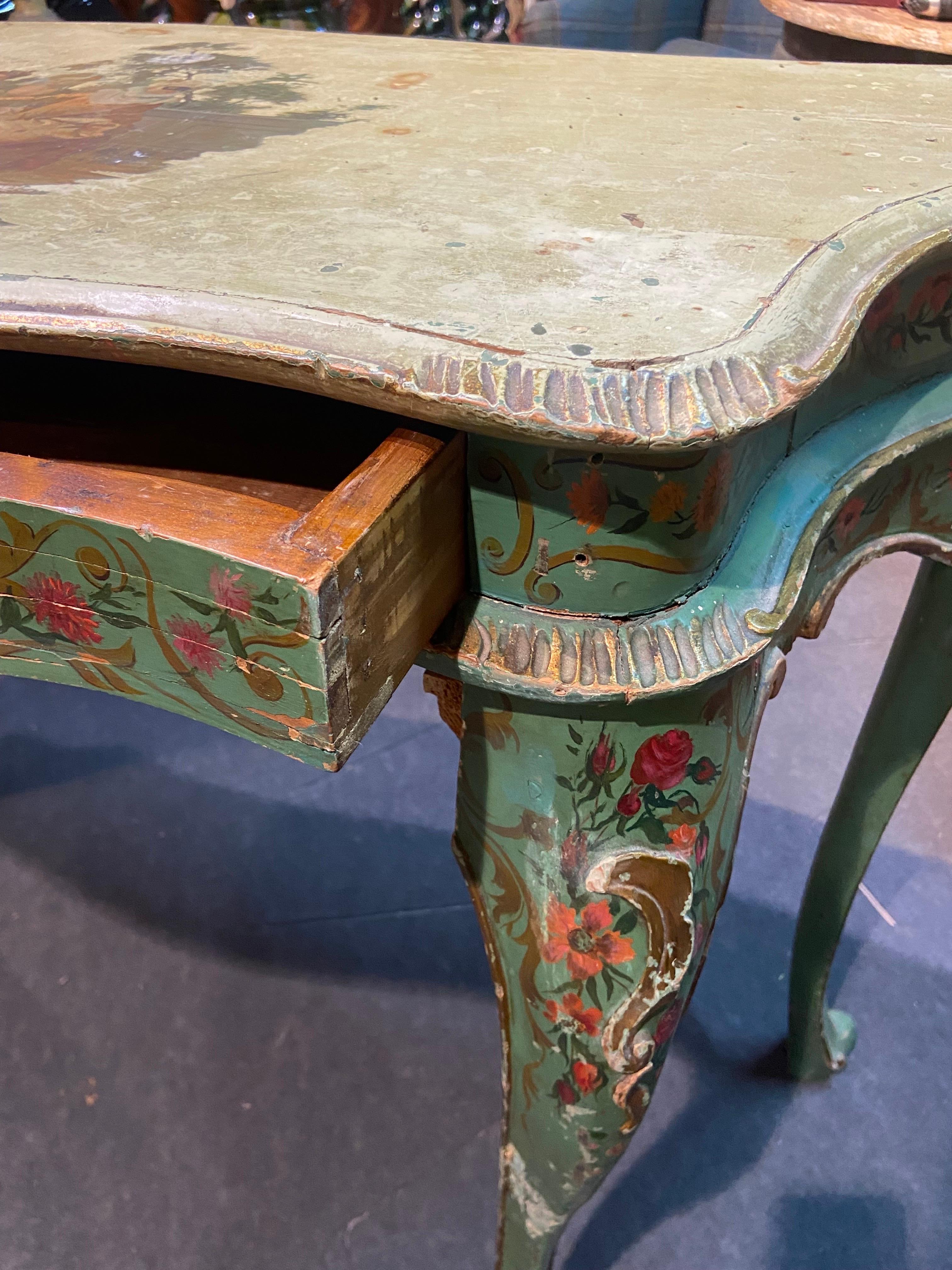 19th Century Italian Hand Carved Hand Painted Gilt Wood Console Table In Good Condition For Sale In Sofia, BG