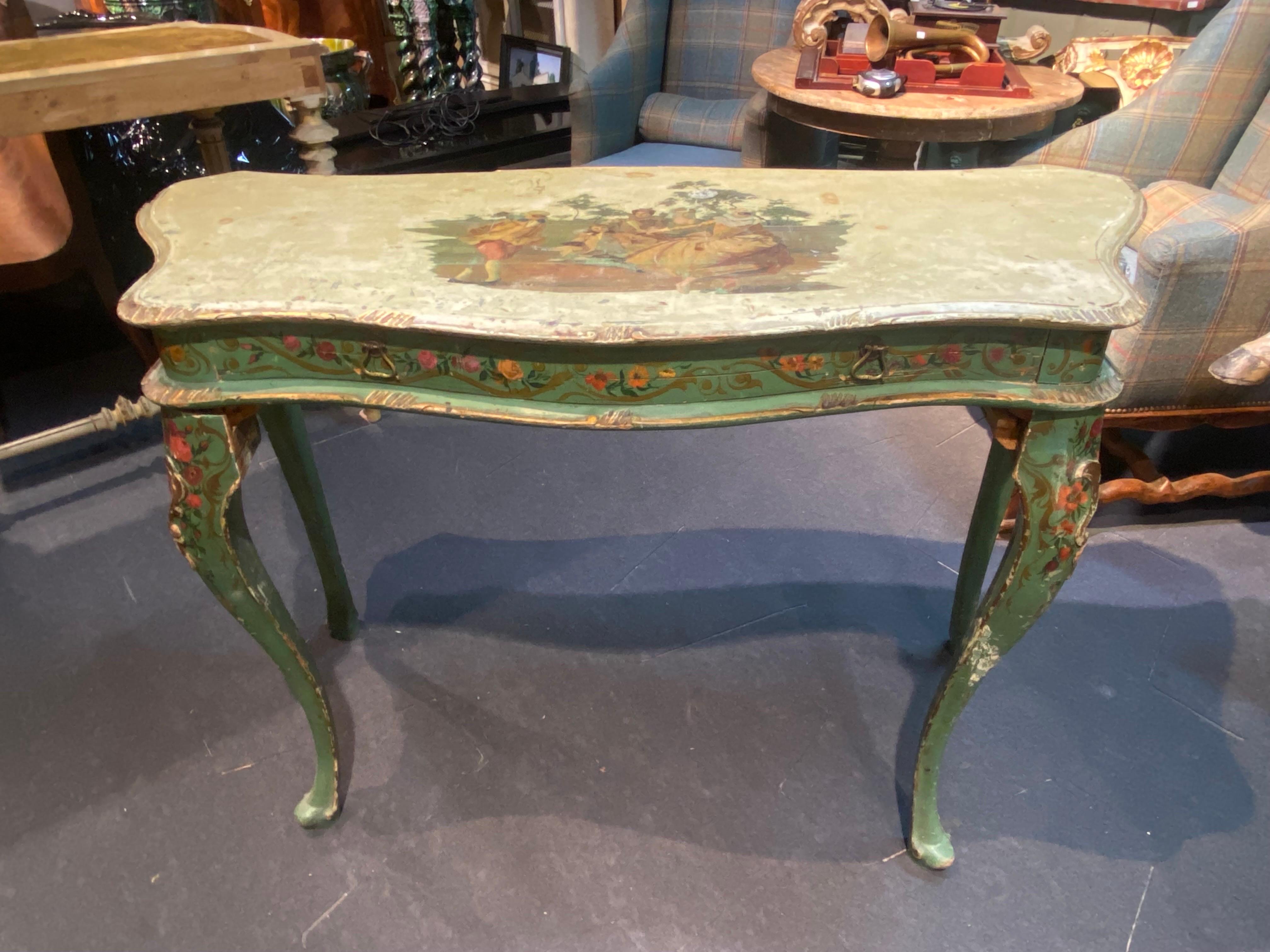 19th Century Italian Hand Carved Hand Painted Gilt Wood Console Table For Sale 3