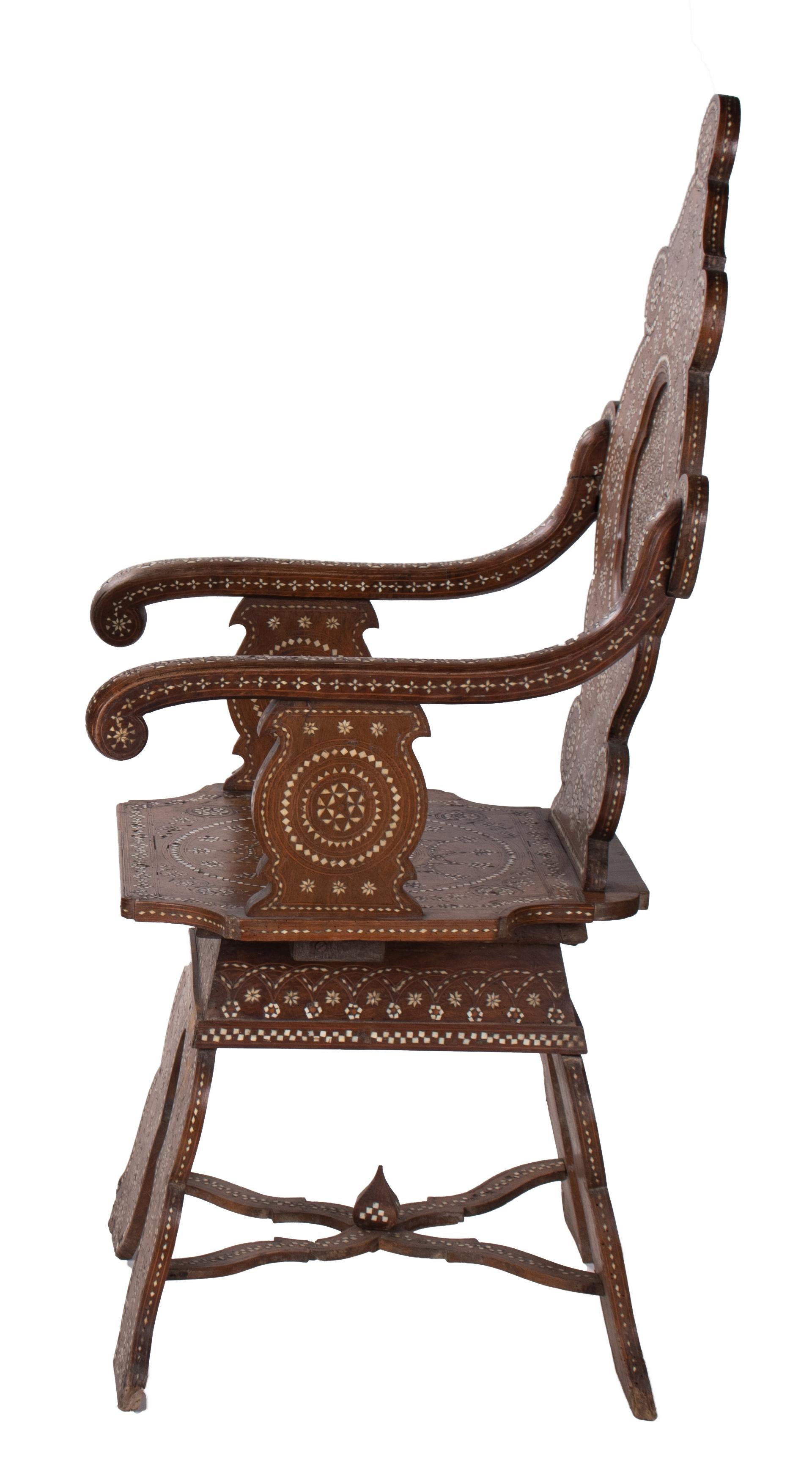 19th century Italian hand carved inlaid armchair.