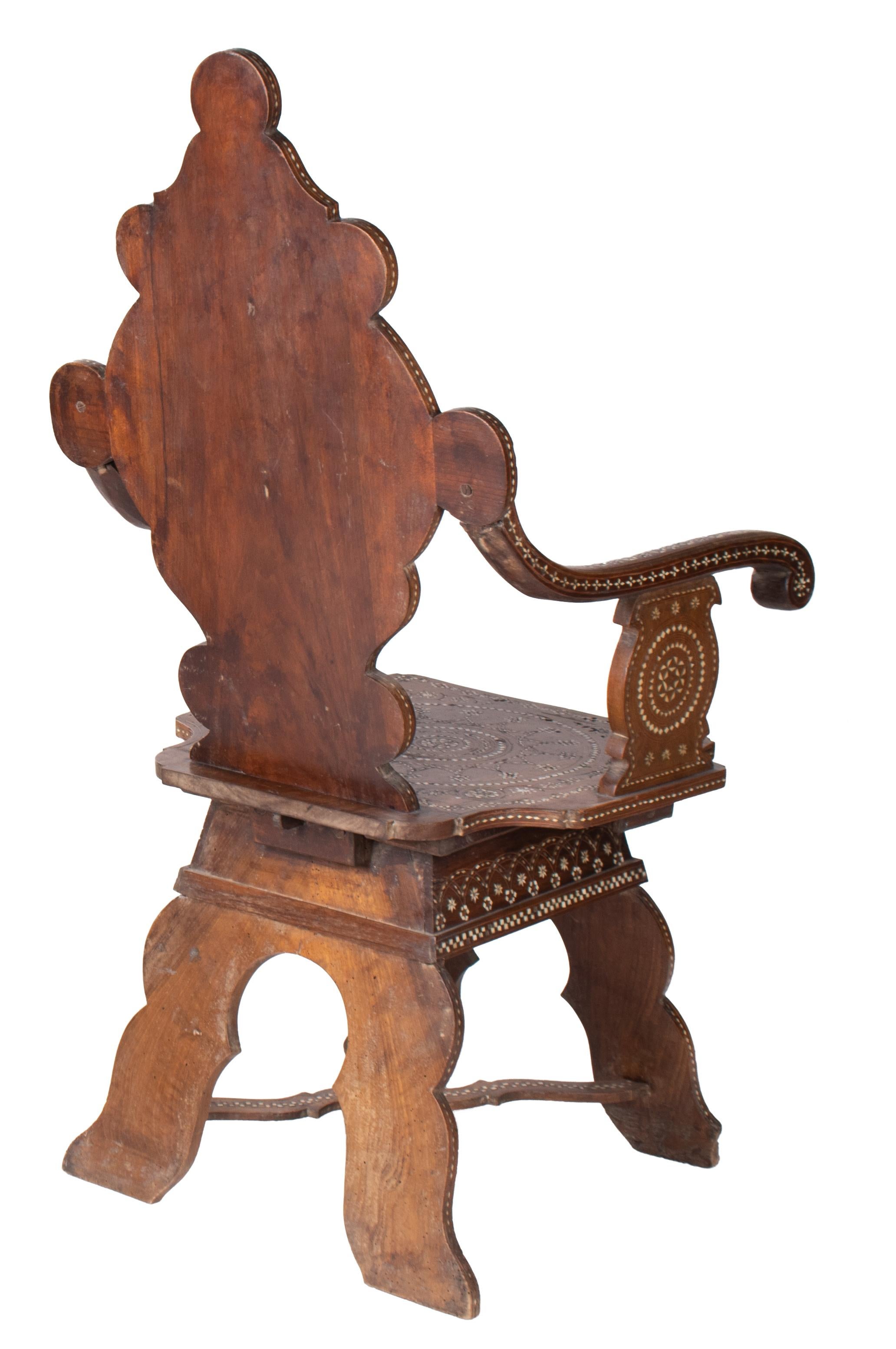 19th Century Italian Hand Carved Inlaid Armchair 1