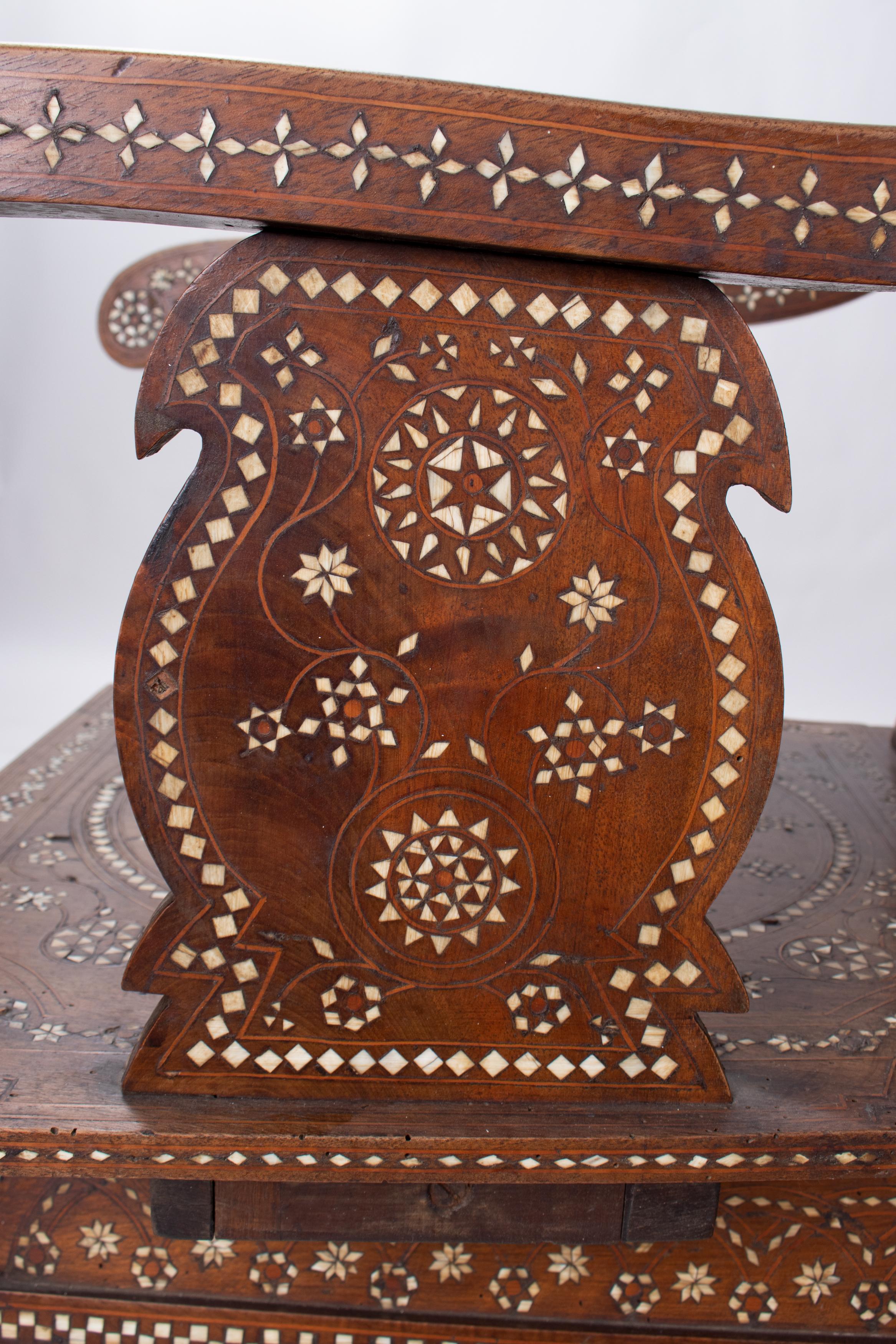 19th Century Italian Hand Carved Inlaid Armchair 2