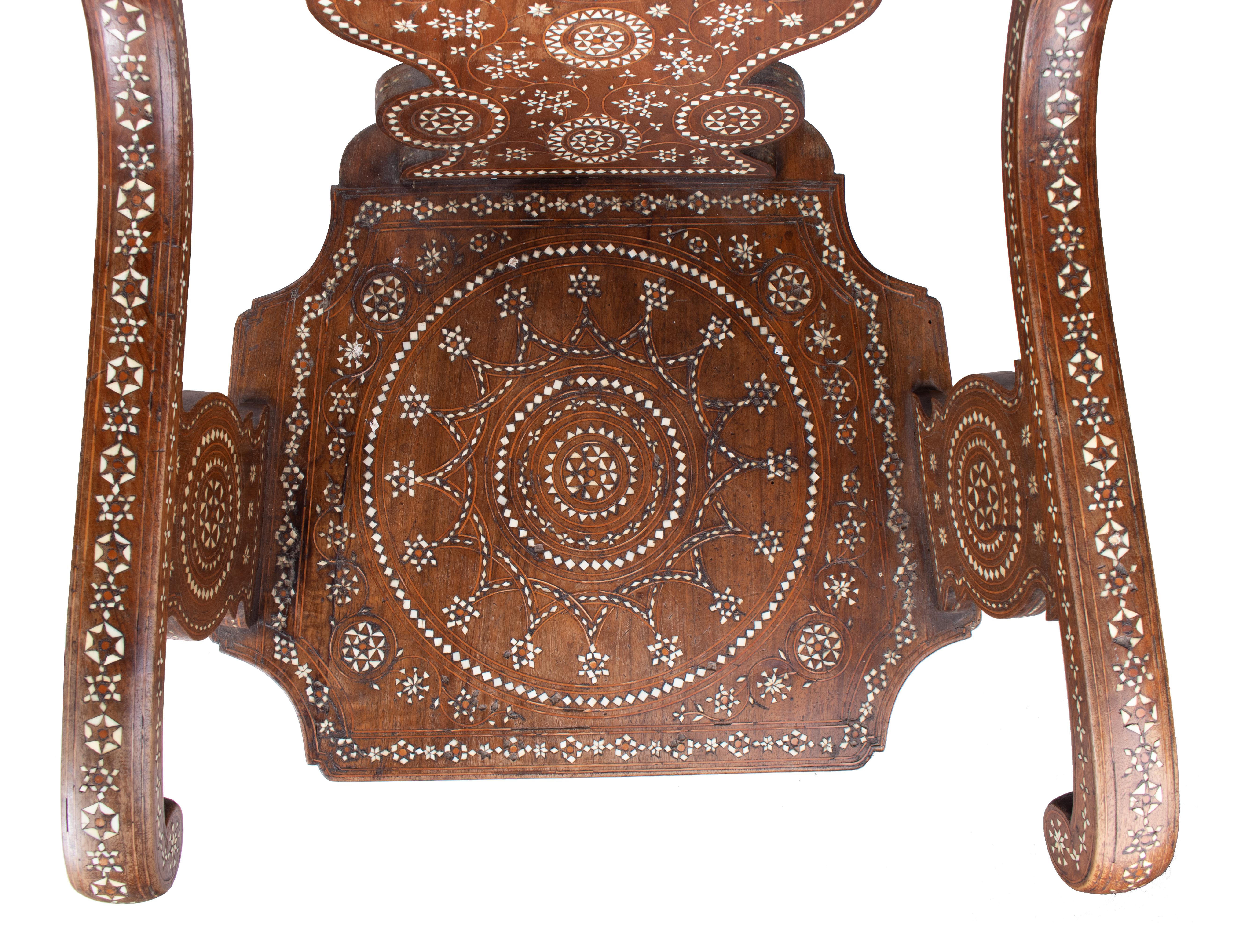 19th Century Italian Hand Carved Inlaid Armchair 4