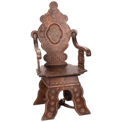 19th Century Italian Hand Carved Inlaid Armchair