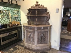 19th Century Italian Hand Carved Oak Wood Cupboard, 1890s