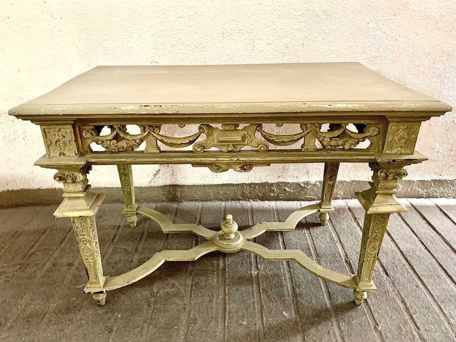 19th Century Italian Hand Carved Patinated Console Table For Sale 4