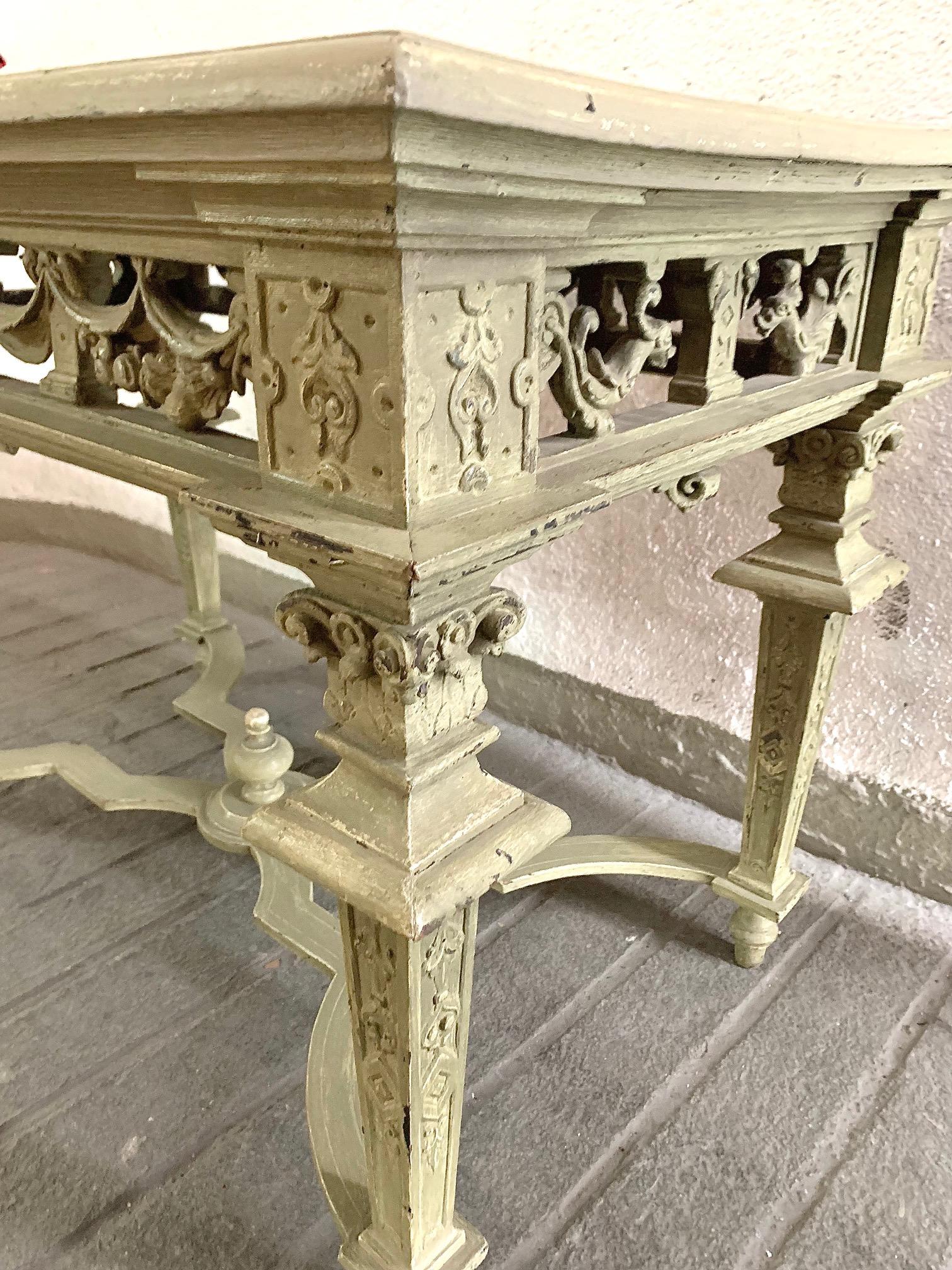 19th Century Italian Hand Carved Patinated Console Table For Sale 5