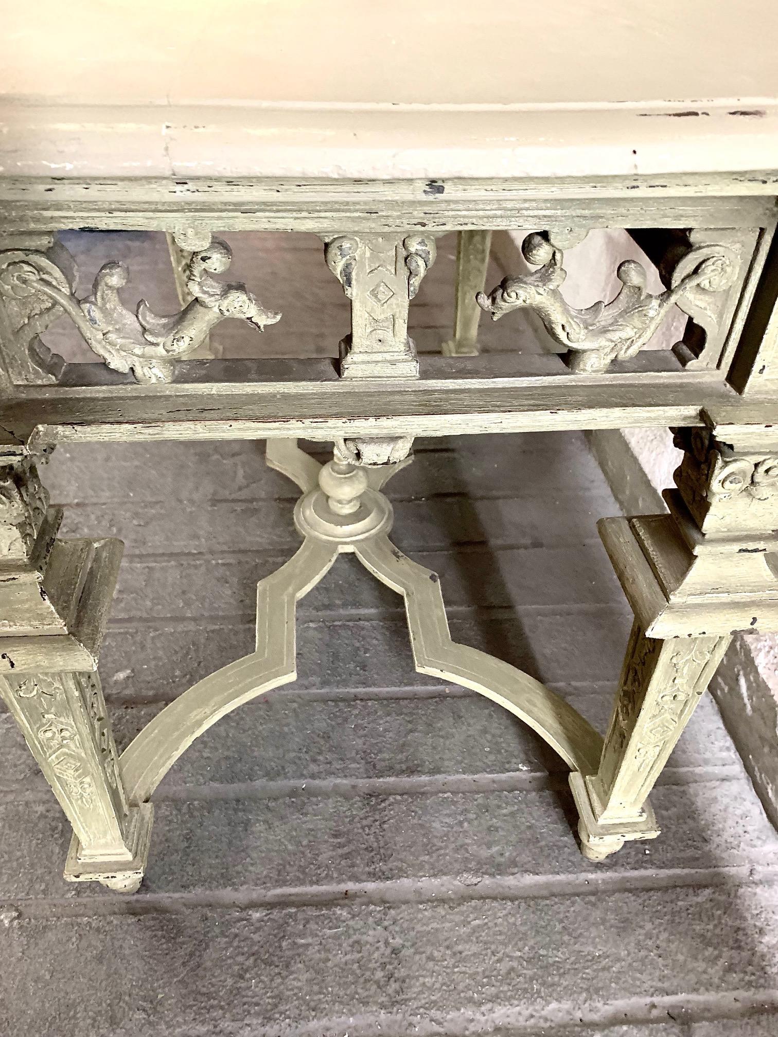 19th Century Italian Hand Carved Patinated Console Table For Sale 6
