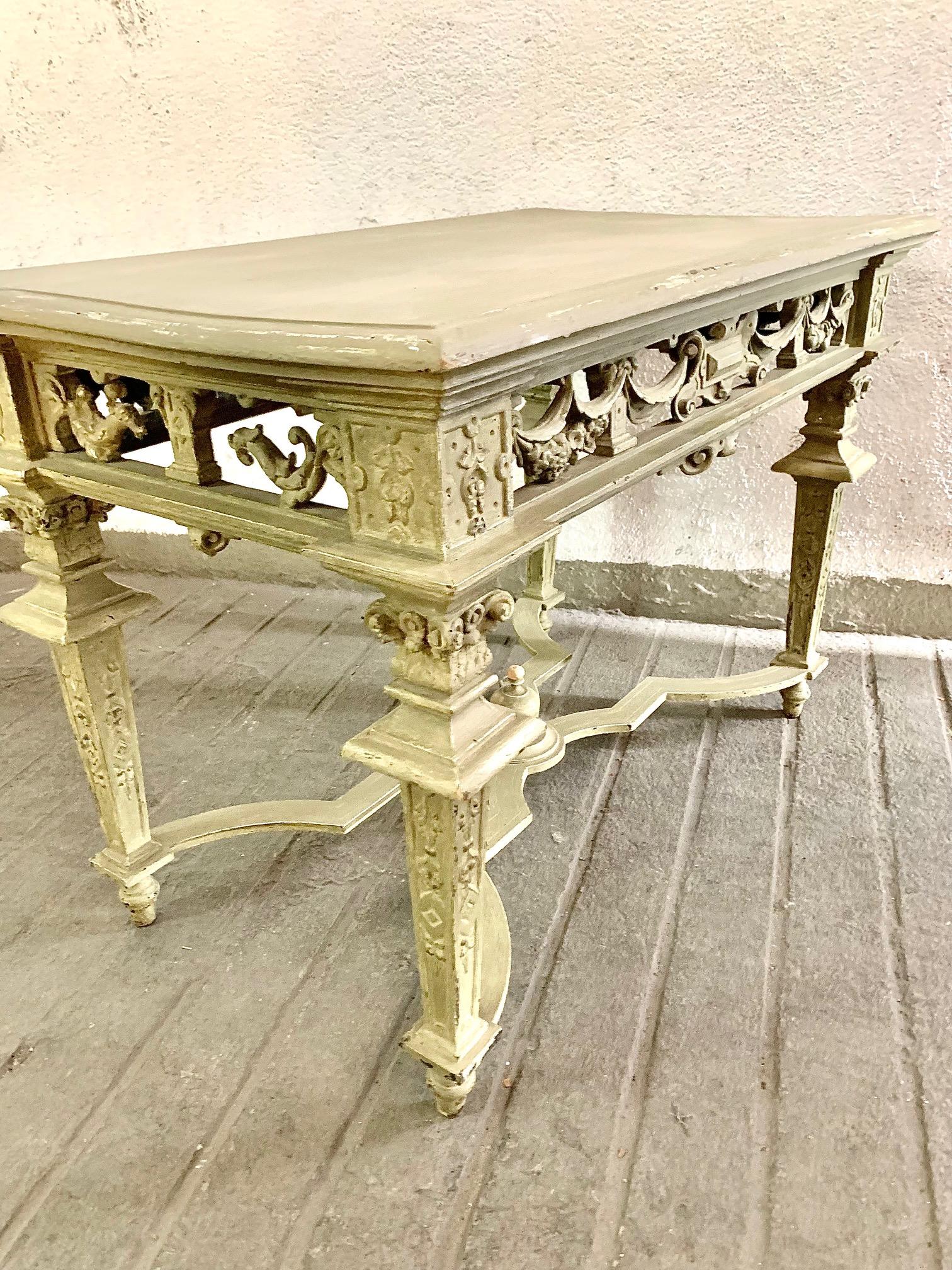 19th Century Italian Hand Carved Patinated Console Table For Sale 7