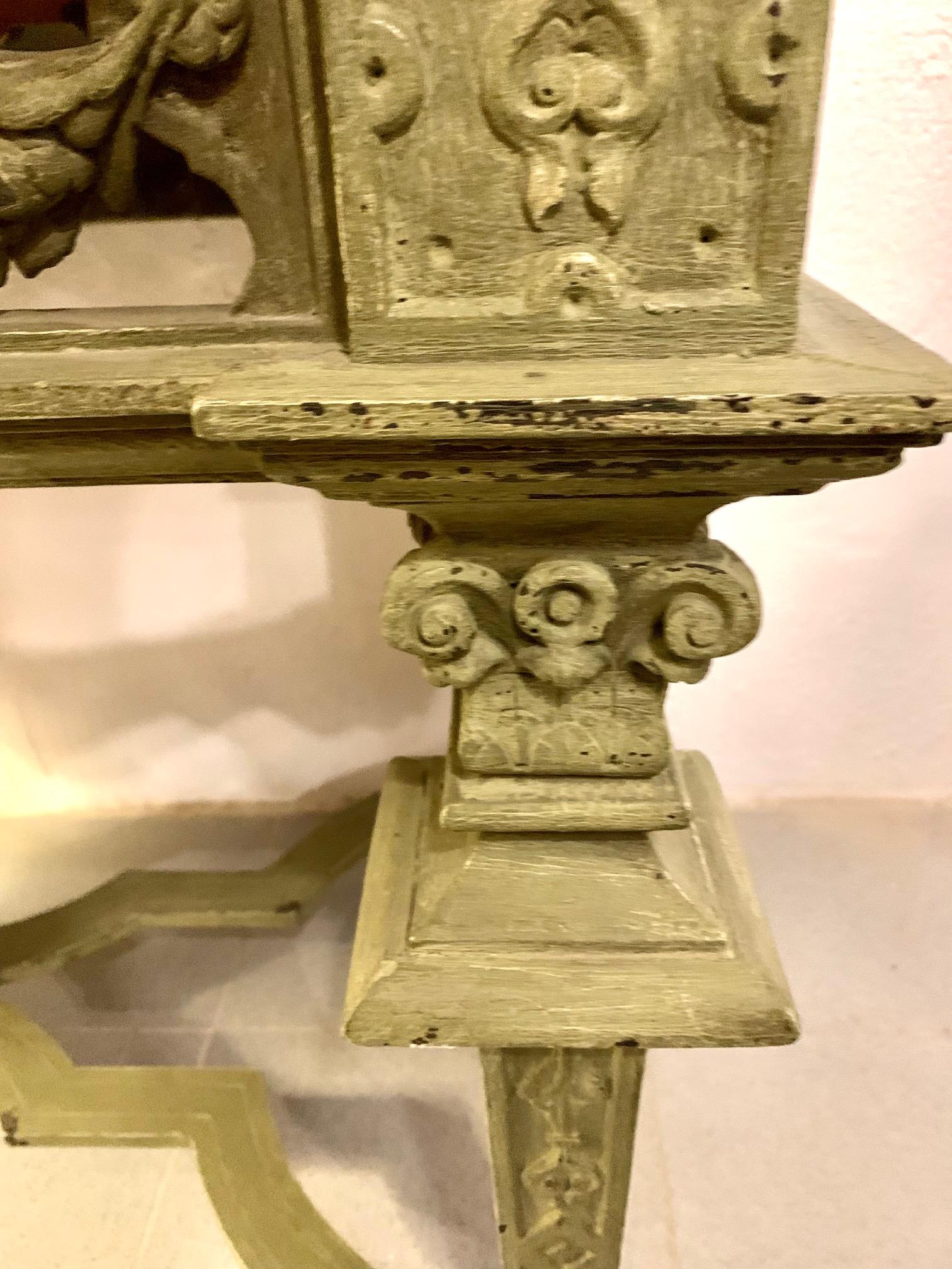 Louis XIV 19th Century Italian Hand Carved Patinated Console Table For Sale