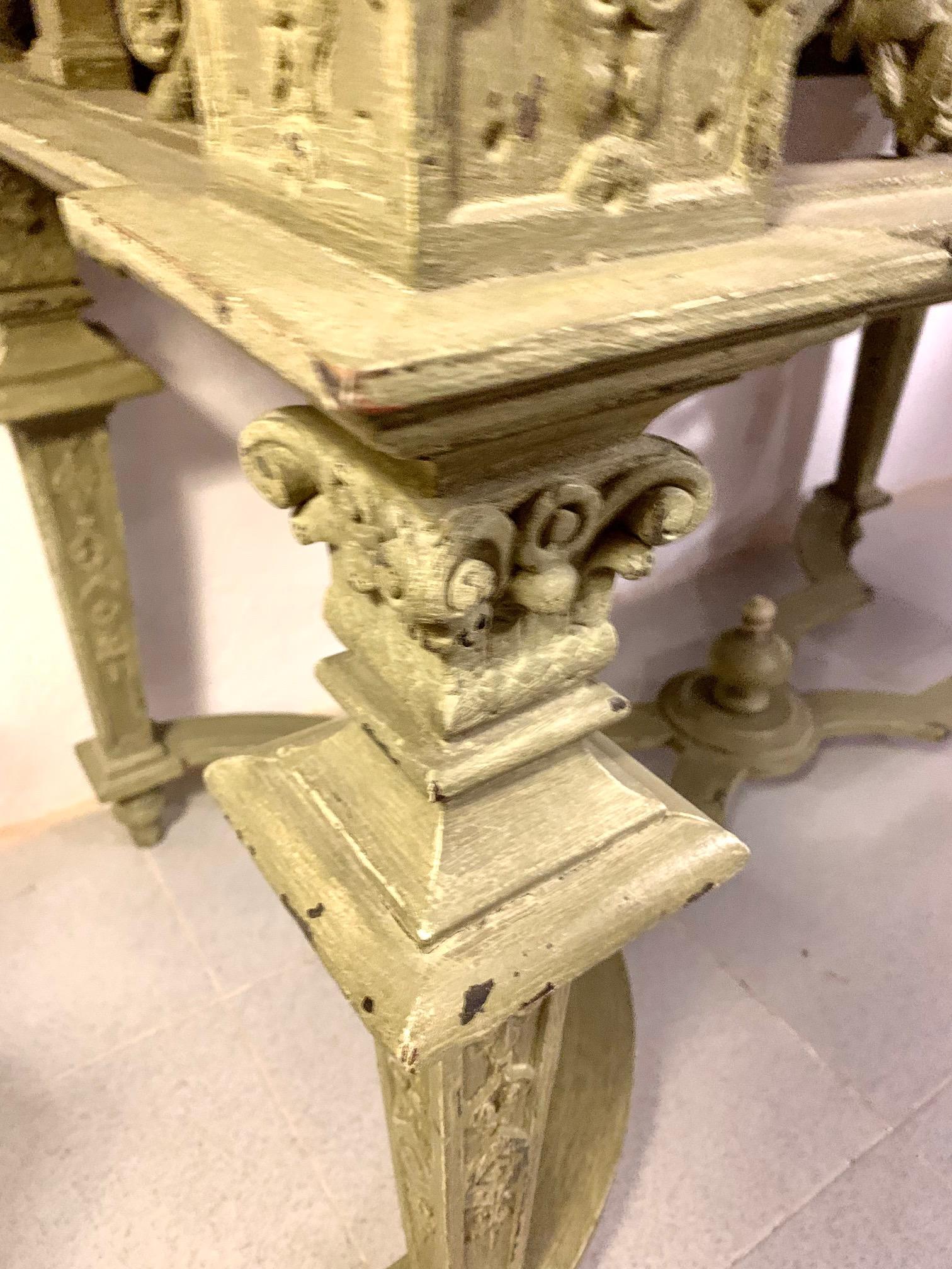Hand-Carved 19th Century Italian Hand Carved Patinated Console Table For Sale