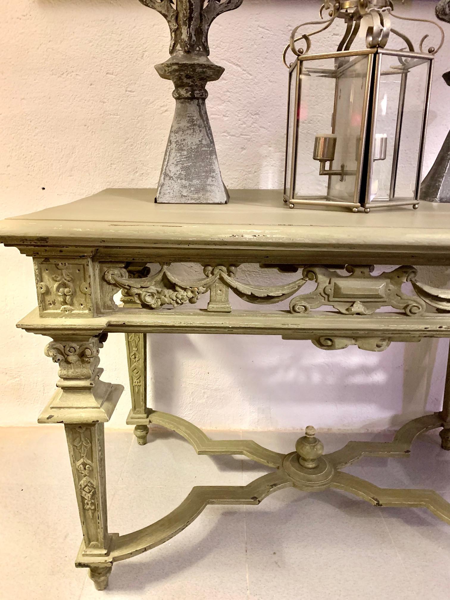 Wood 19th Century Italian Hand Carved Patinated Console Table For Sale