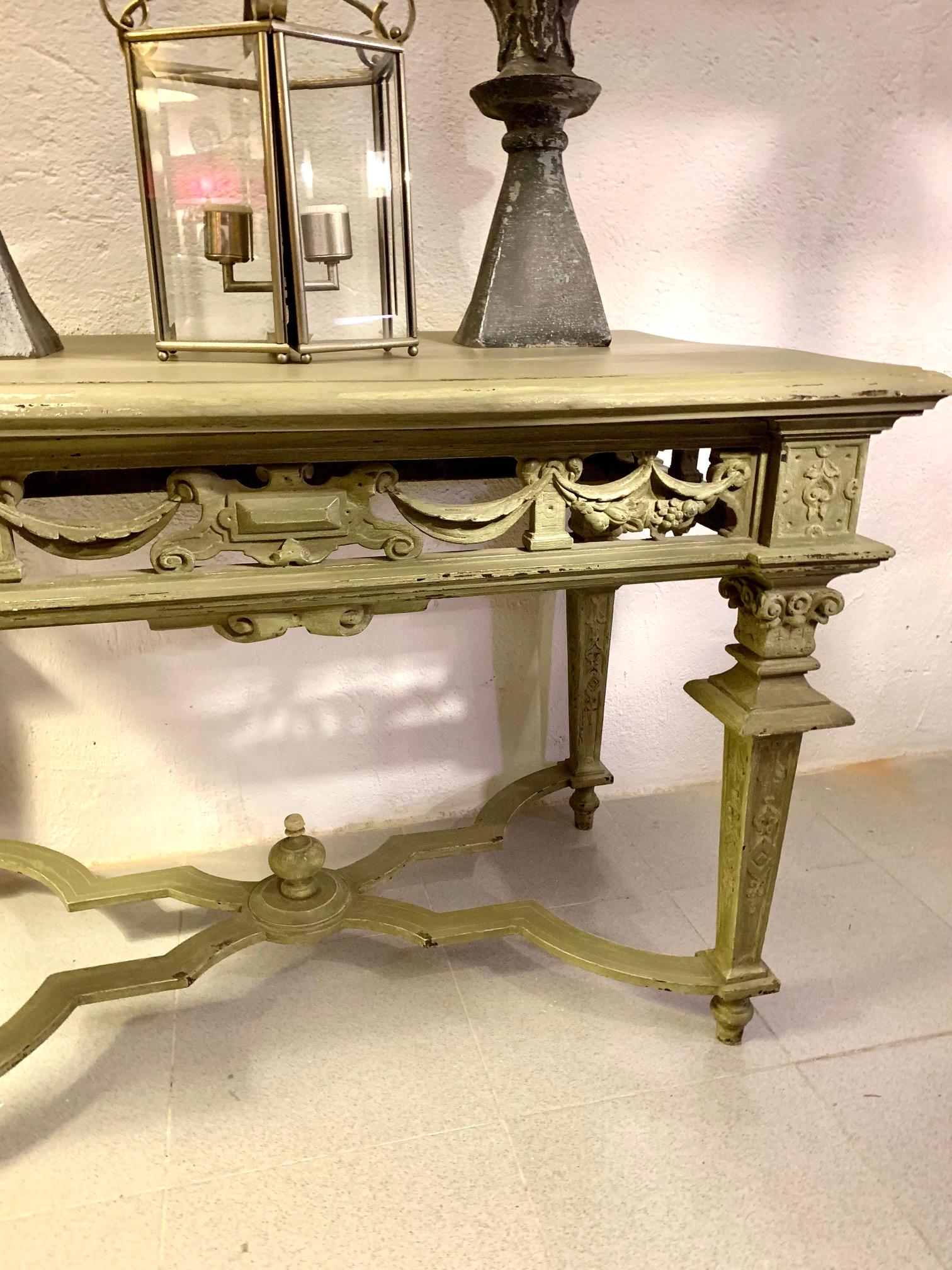 19th Century Italian Hand Carved Patinated Console Table For Sale 1