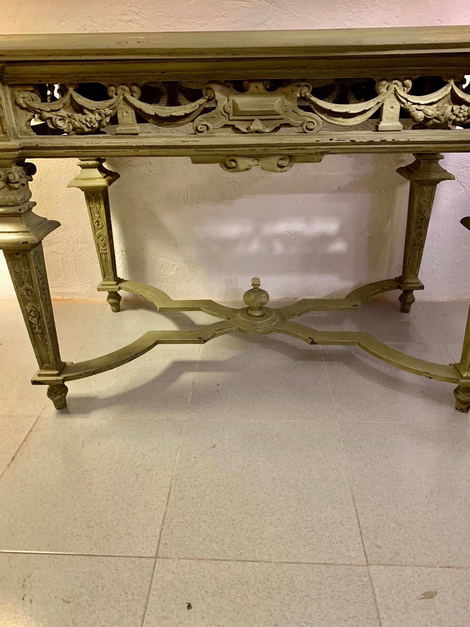 19th Century Italian Hand Carved Patinated Console Table For Sale 2