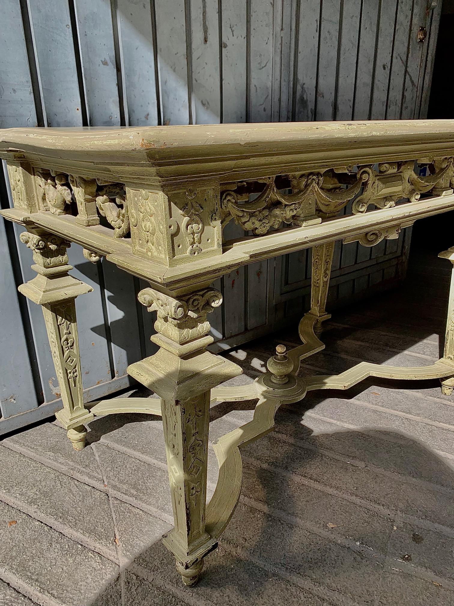 19th Century Italian Hand Carved Patinated Console Table For Sale 3