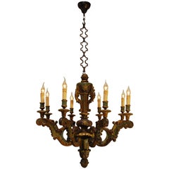 19th Century Italian Hand-Carved Polychrome Eight-Light Chandelier