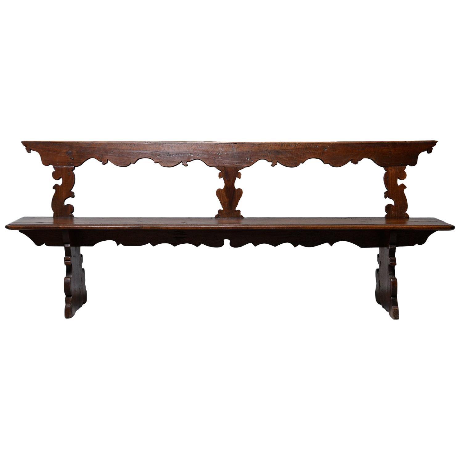 19th Century Italian Hand Carved Primitive Bench