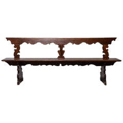 19th Century Italian Hand Carved Primitive Bench