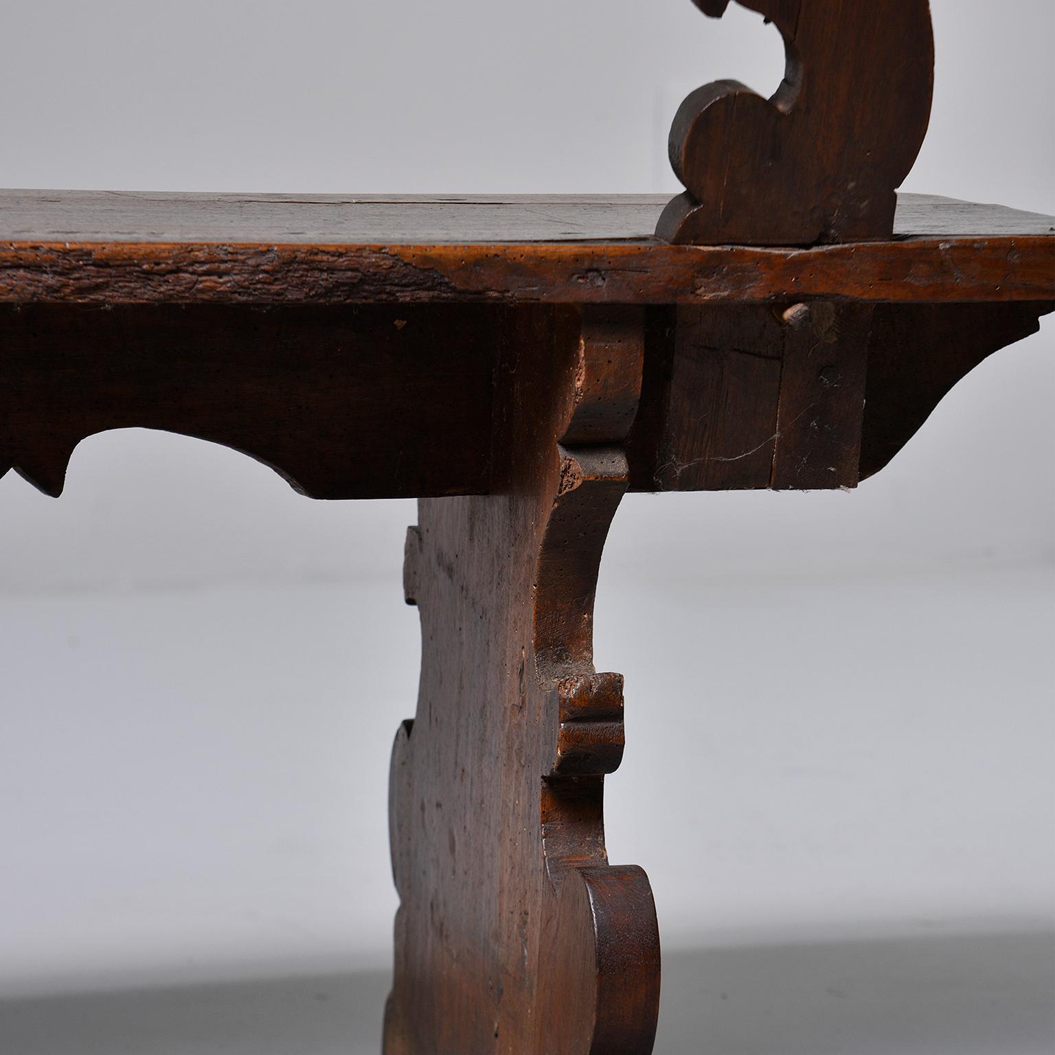 Wood 19th Century Italian Hand Carved Primitive Bench