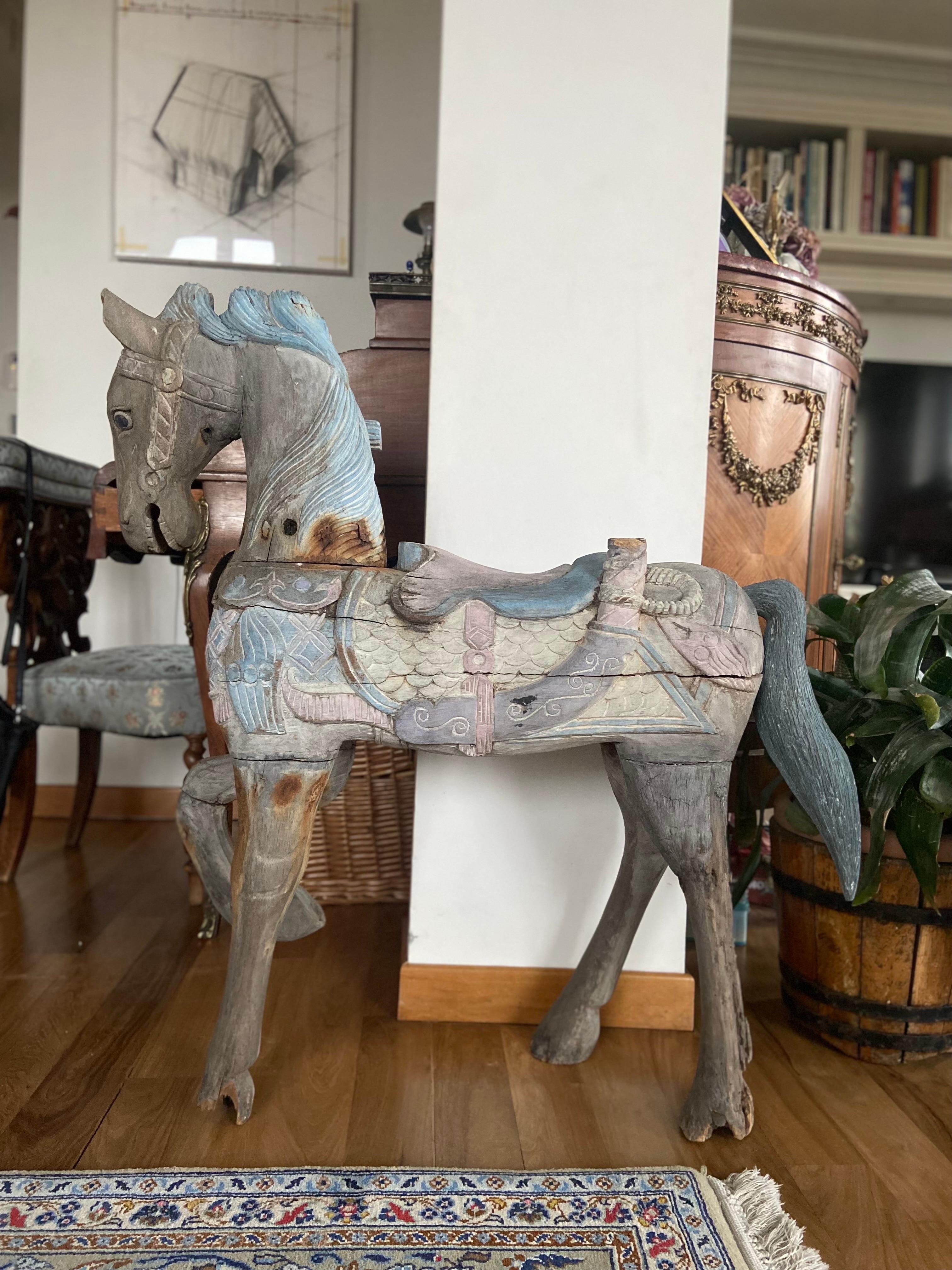 XIXe siècle Peinture authentique italienne du 19ème siècle représentant un cheval à bascule portant encore de la main en vente
